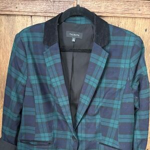 Talbots Blackwatch Plaid Classic Blazer with Black Velvet Trim